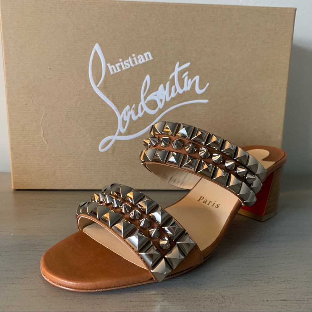 Louboutin Tina Goes Mad studded sandal Cuoio 37.5